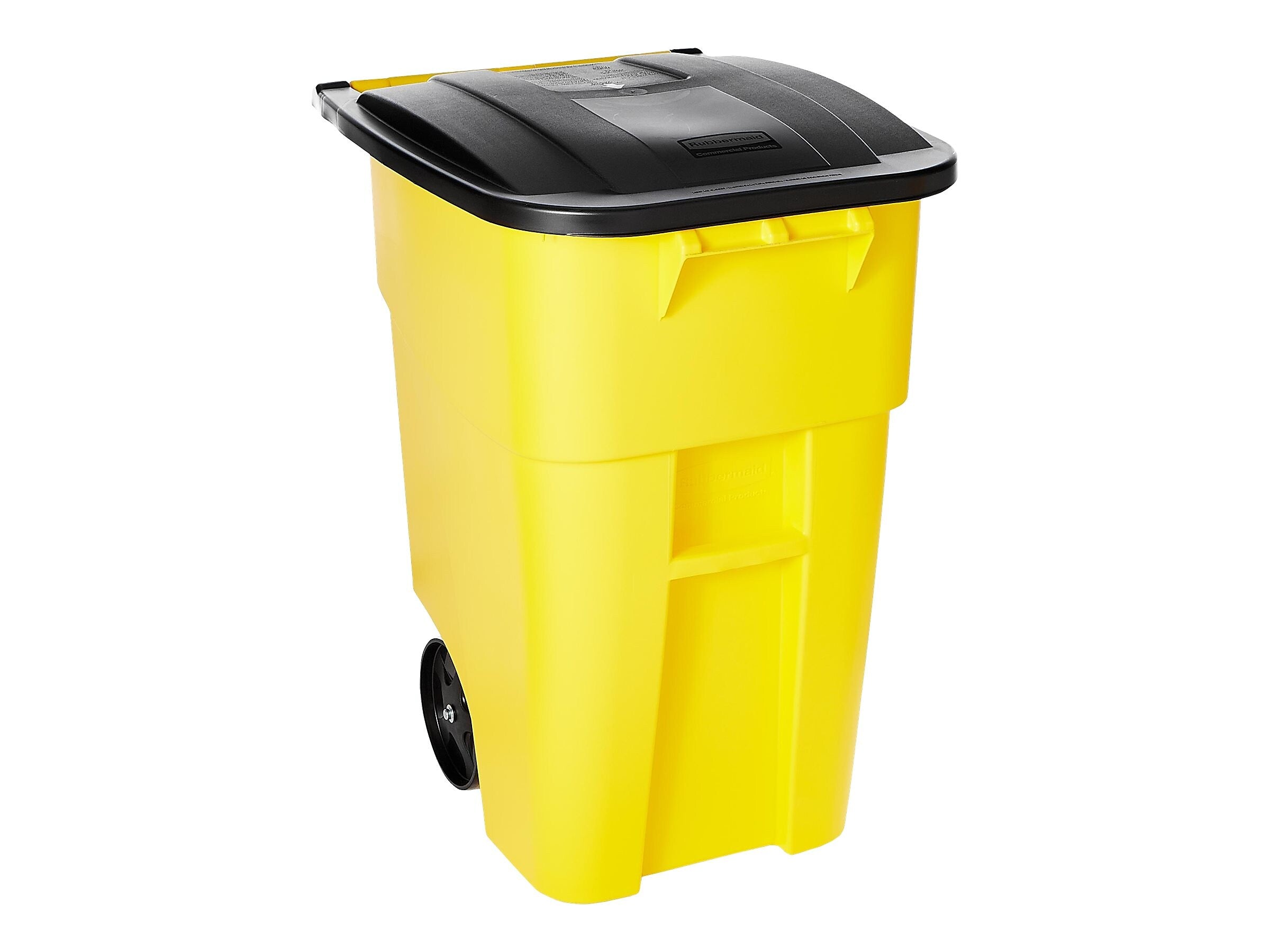 Rubbermaid BRUTE Rollout Plastic Outdoor Trash Can, 50 Gallon, Yellow