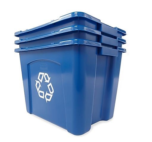 Rubbermaid Commercial Products Plastic Recycling Bin, 14 Gallon, Blue