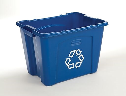 Rubbermaid Commercial Products Plastic Recycling Bin, 14 Gallon, Blue