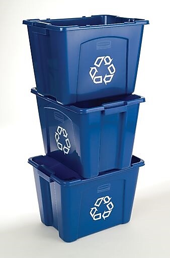 Rubbermaid Commercial Products Plastic Recycling Bin, 14 Gallon, Blue