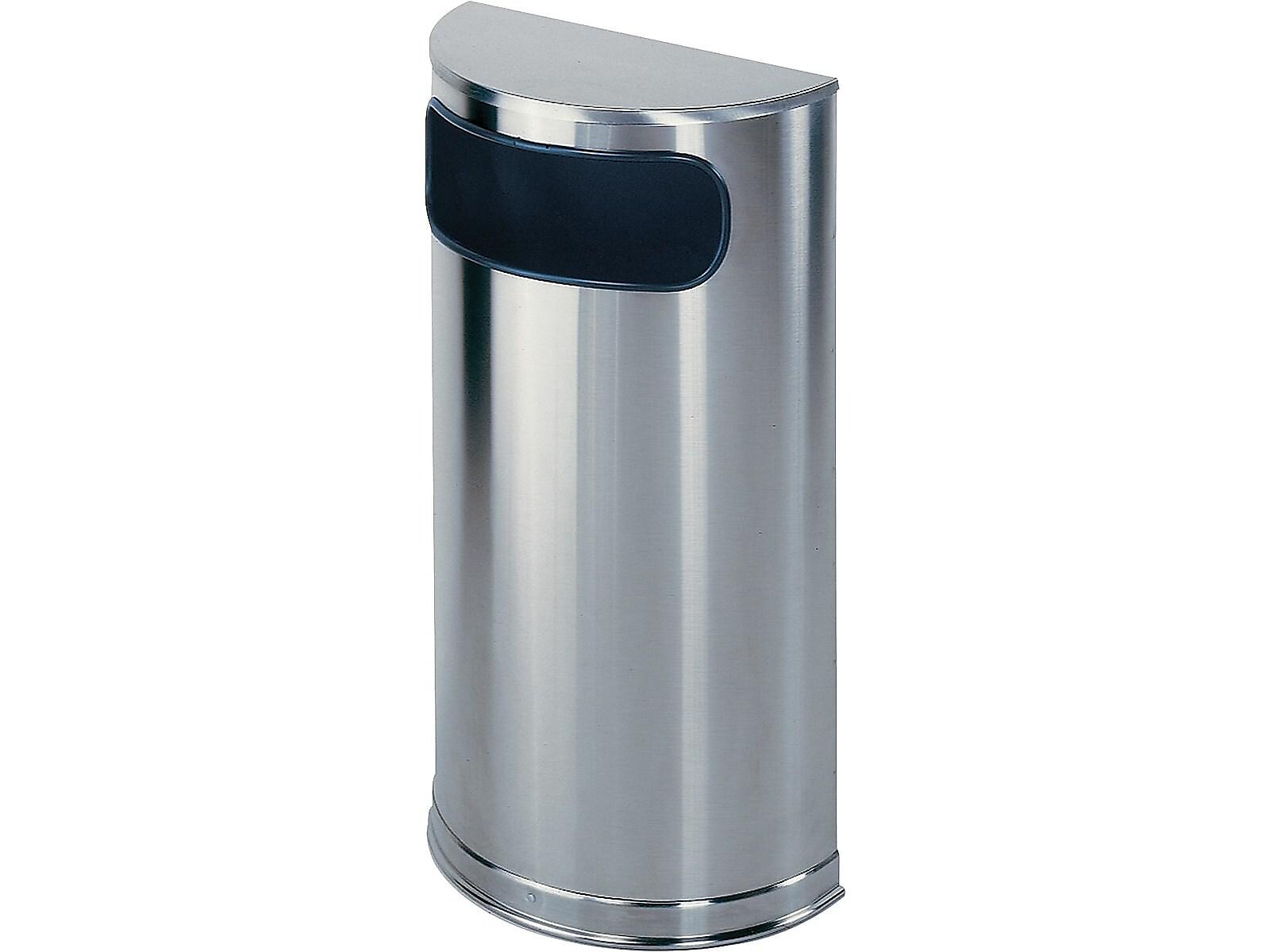 Rubbermaid Half Round Indoor Trash Can w/ no Lid, Stainless Steel Metal, 9 Gal.