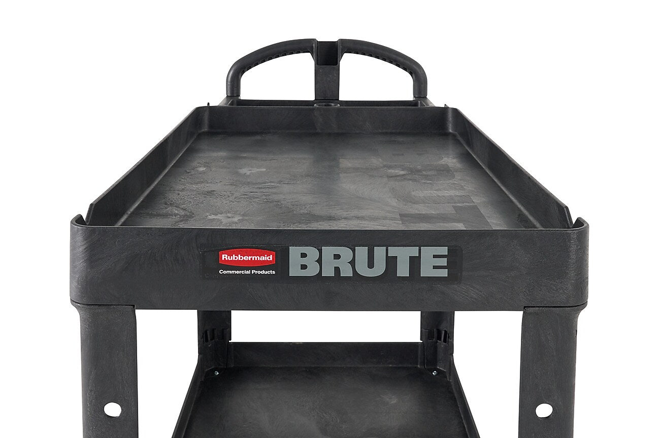Rubbermaid Heavy Duty 2-Shelf Plastic/Poly Mobile Utility Cart with Lockable Wheels, Black