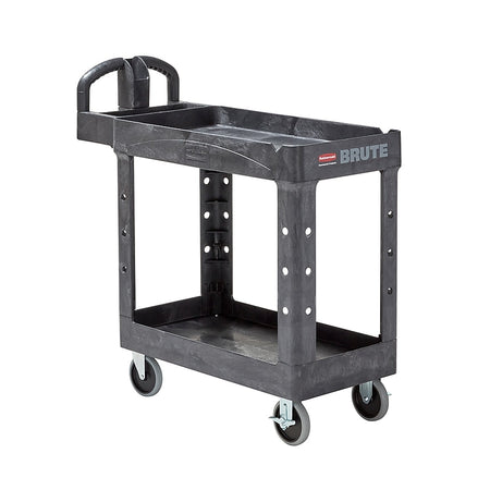 Rubbermaid Mobile 2-Lipped Shelf Utility Cart with Swivel Wheels, Black