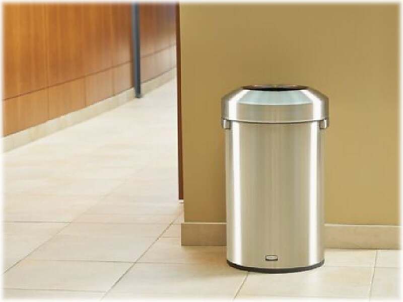 Rubbermaid Refine Stainless Steel Trash Can with Open Lid, 16 Gallons, Silver