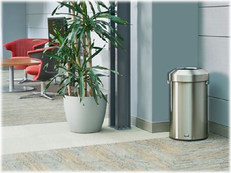 Rubbermaid Refine Stainless Steel Trash Can with Open Lid, 16 Gallons, Silver