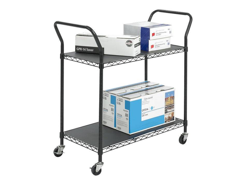 Safco 2-Shelf Metal Mobile Utility Cart with Lockable Wheels, Black