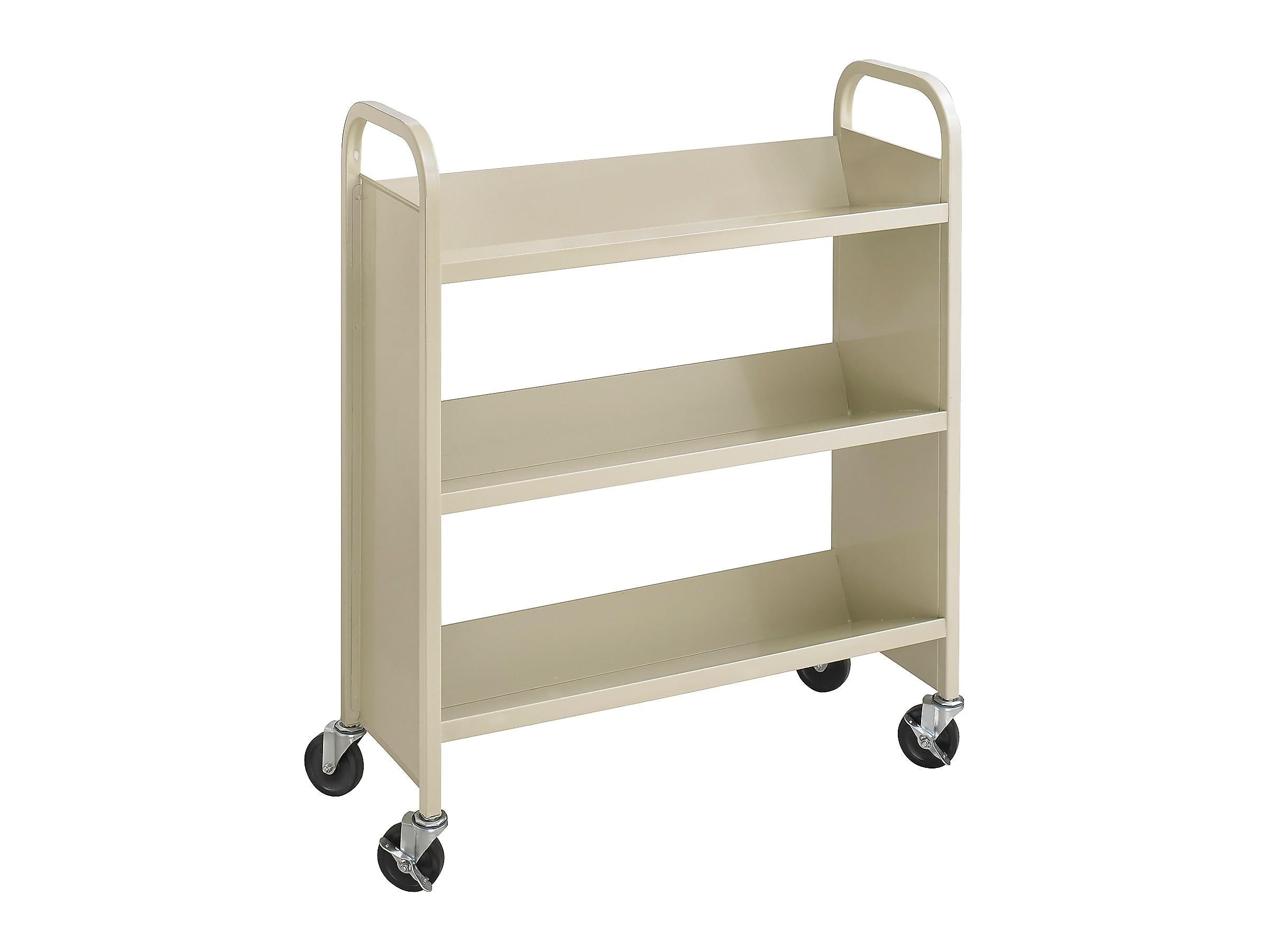 Safco 3-Shelf Metal Mobile Book Cart with Steel Swivel Wheels, Sand