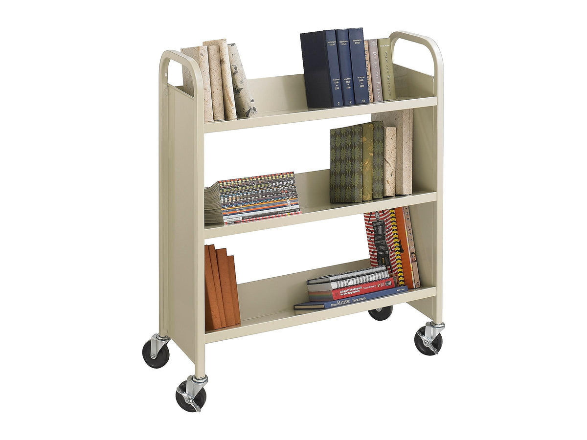 Safco 3-Shelf Metal Mobile Book Cart with Steel Swivel Wheels, Sand