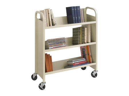 Safco 3-Shelf Metal Mobile Book Cart with Steel Swivel Wheels, Sand