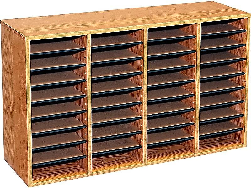 Safco 36-Compartment Literature Organizers, 39.25" x 24", Medium Oak