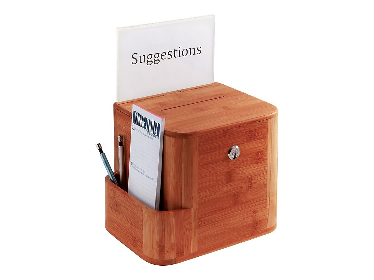 Safco Bamboo Locking Wood Suggestion Box, Cherry