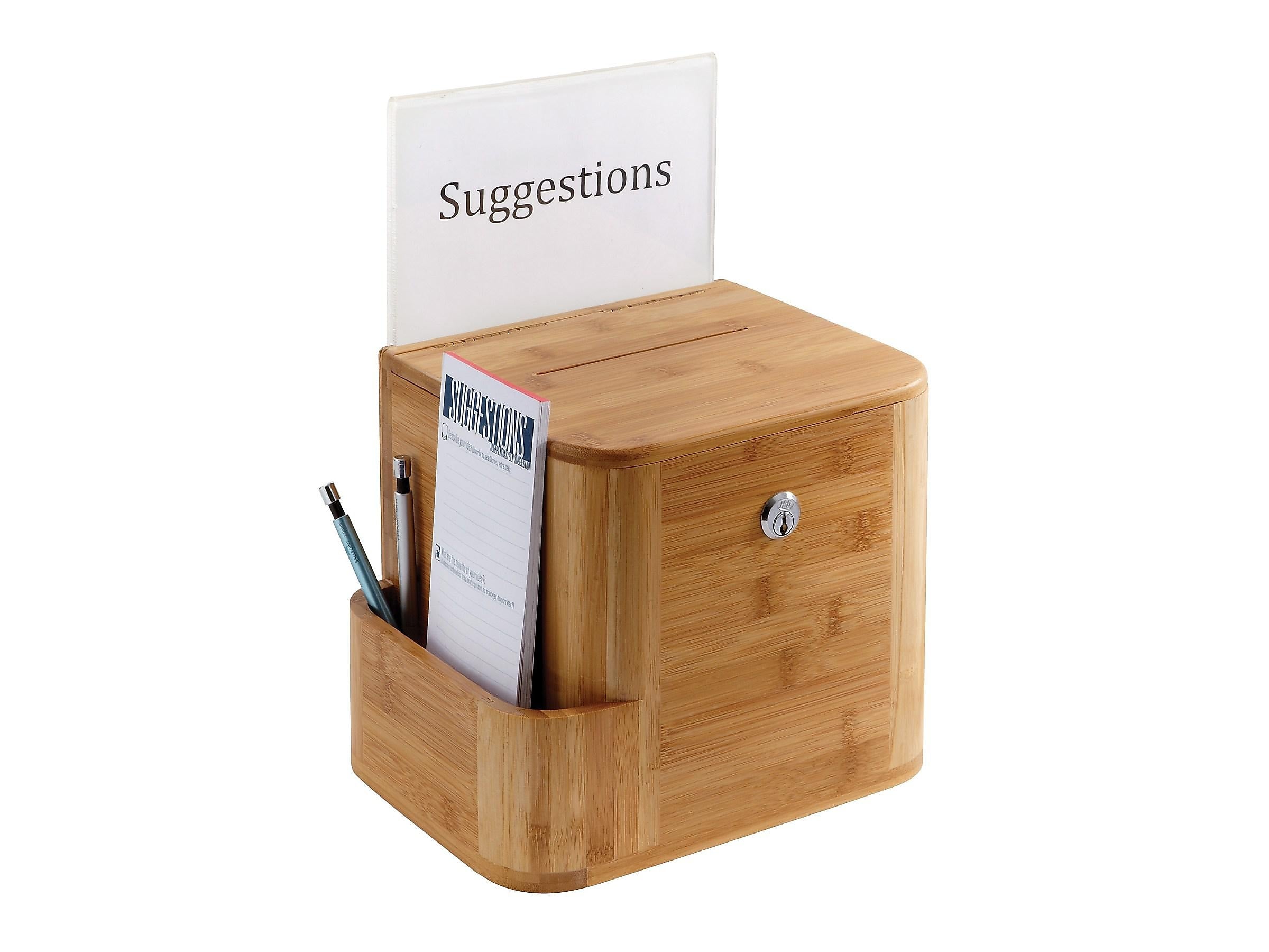 Safco Bamboo Locking Wood Suggestion Box, Natural