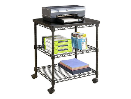 Safco Deskside 2-Shelf Metal Mobile Printer Stand with Lockable Wheels, Black