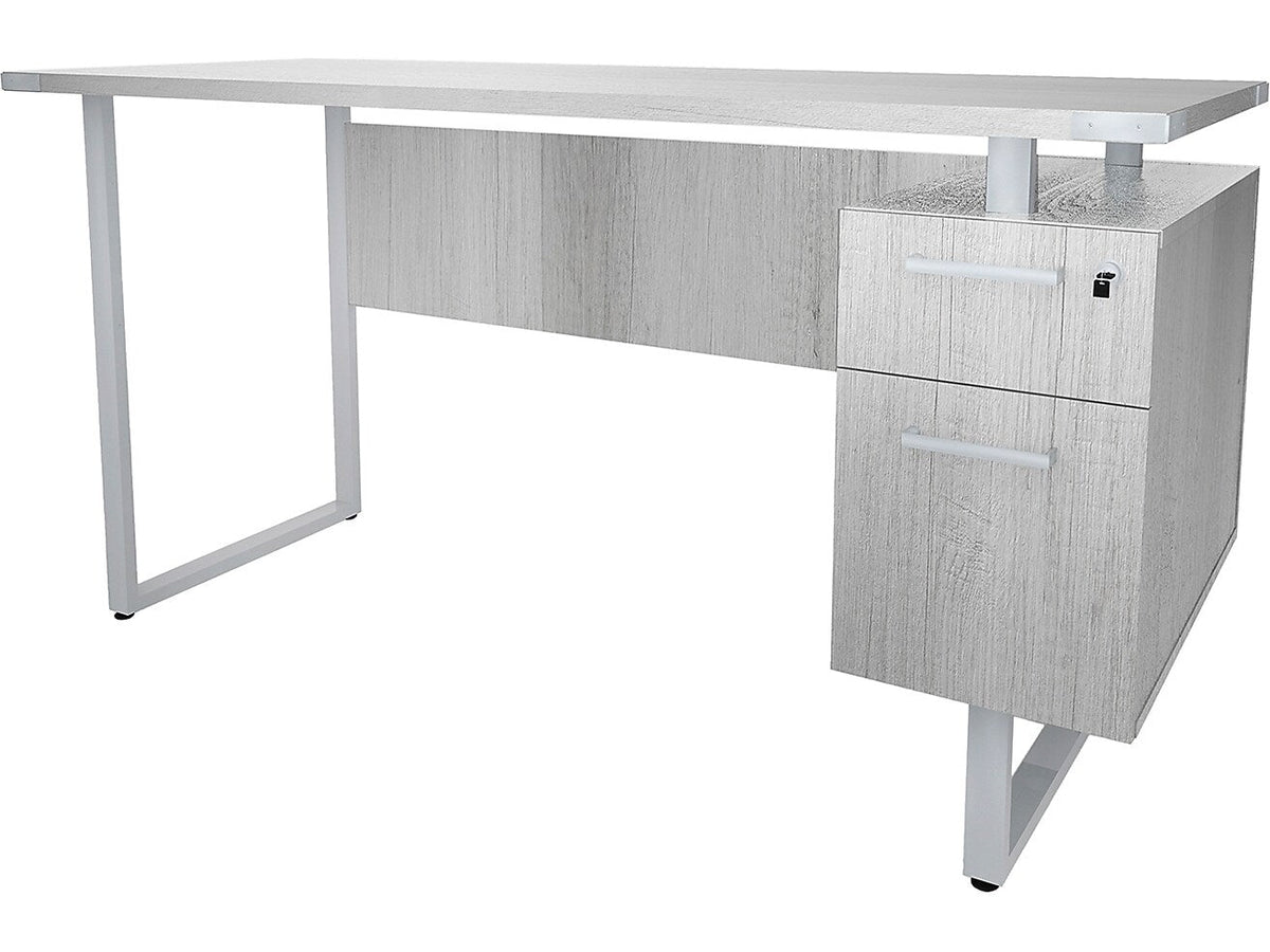 Safco Mirella SOHO 62"W Desk with Built-In Pedestal, White Ash