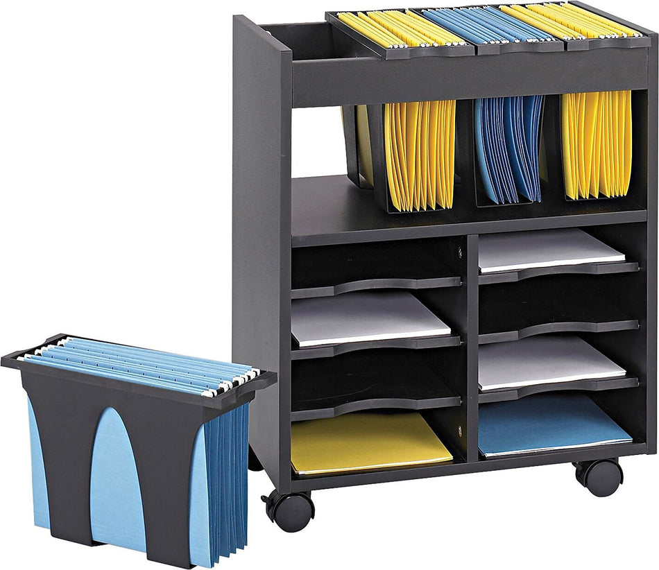 Safco Mobile 6-Shelf File Cart with Swivel Wheels, Black Particle Board