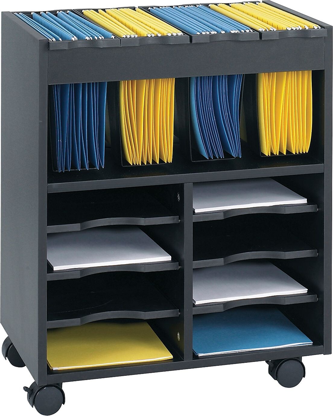 Safco Mobile 6-Shelf File Cart with Swivel Wheels, Black Particle Board