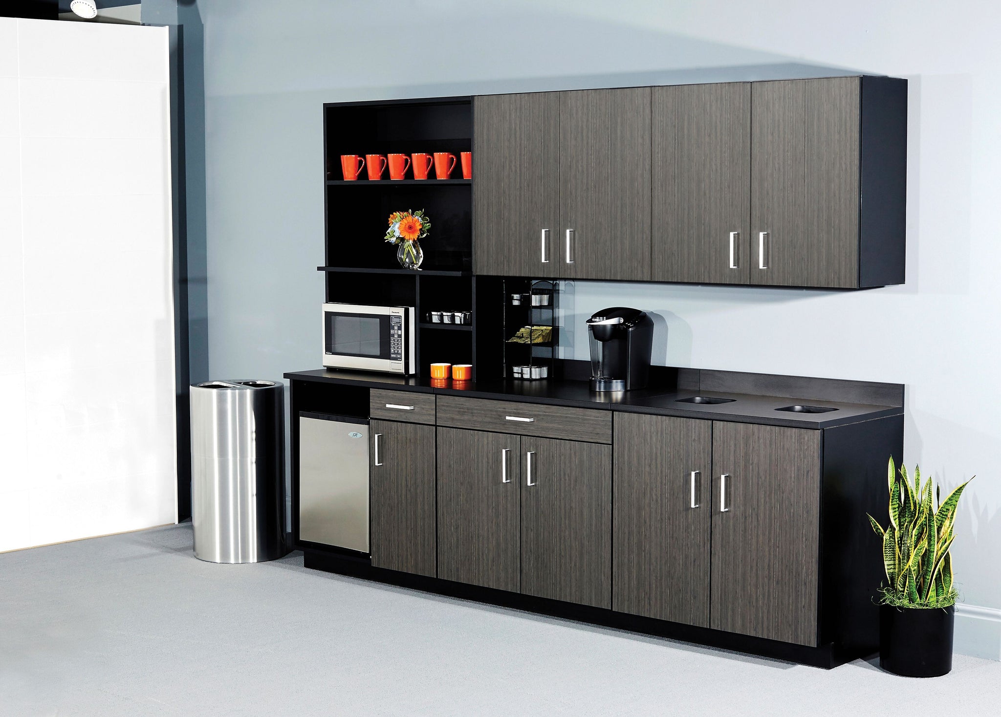 Safco® Modular Break Room Breakroom Wall Cabinet, Asian Night/Black, 30