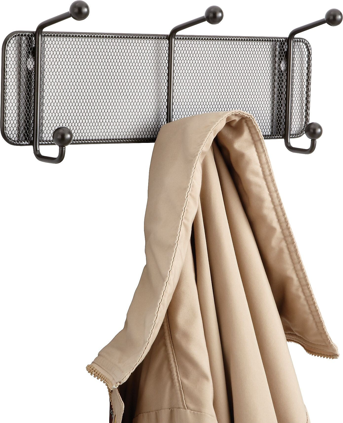 Safco® Onyx™ Mesh Wall Rack, 3 Hook, Black, 5 1/2