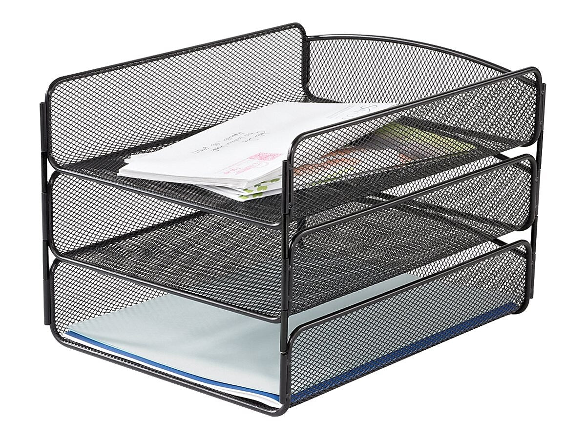 Safco Onyx Triple Letter Tray, Black Steel