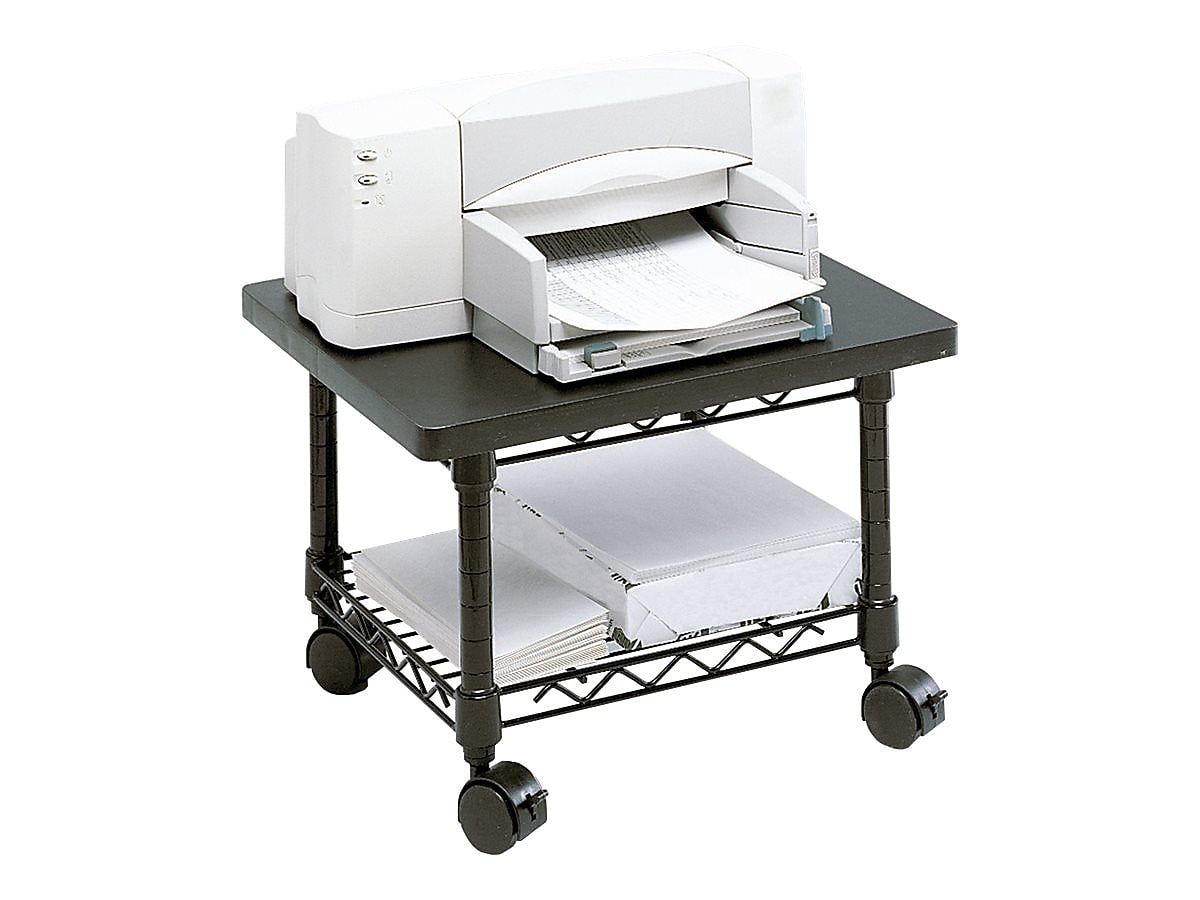 Safco Under-Desk Mixed Materials Mobile Printer Stand with Lockable Wheels, Black