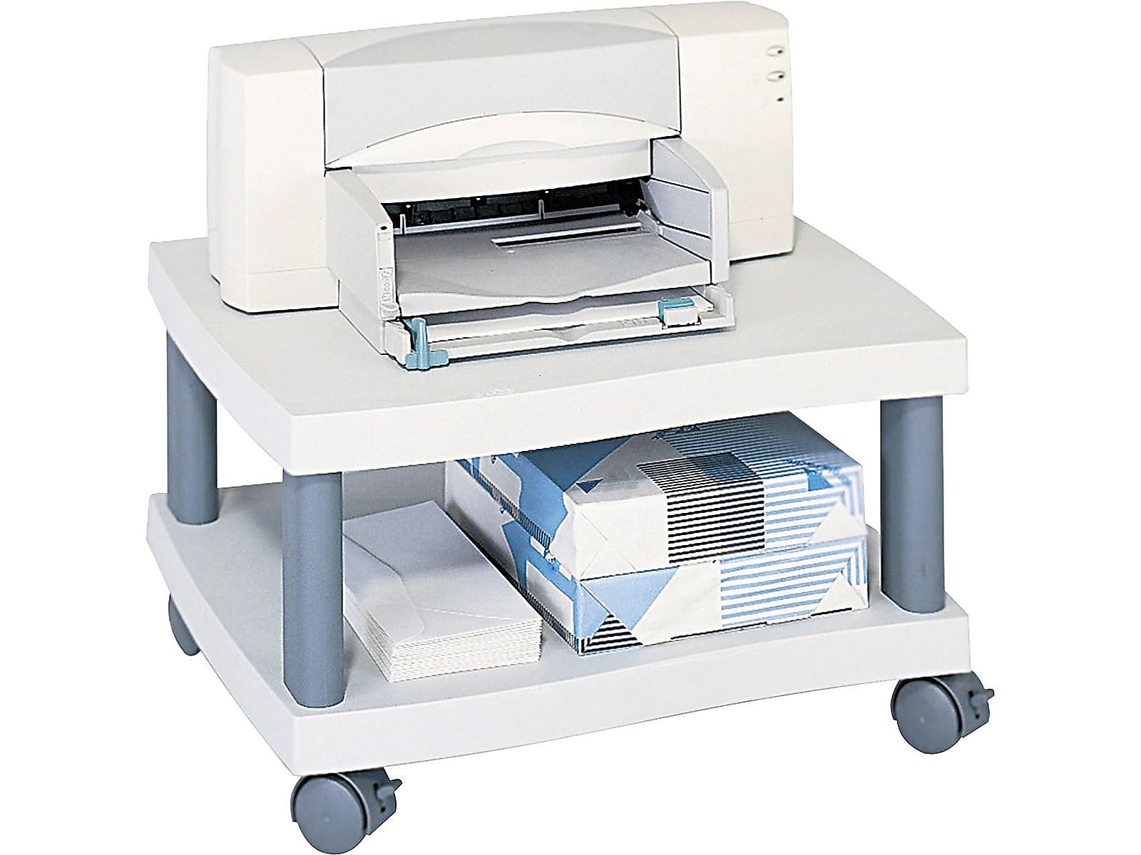 Safco Wave 2-Shelf Plastic/Poly Mobile Printer Stand with Lockable Wheels, Light Gray/Charcoal