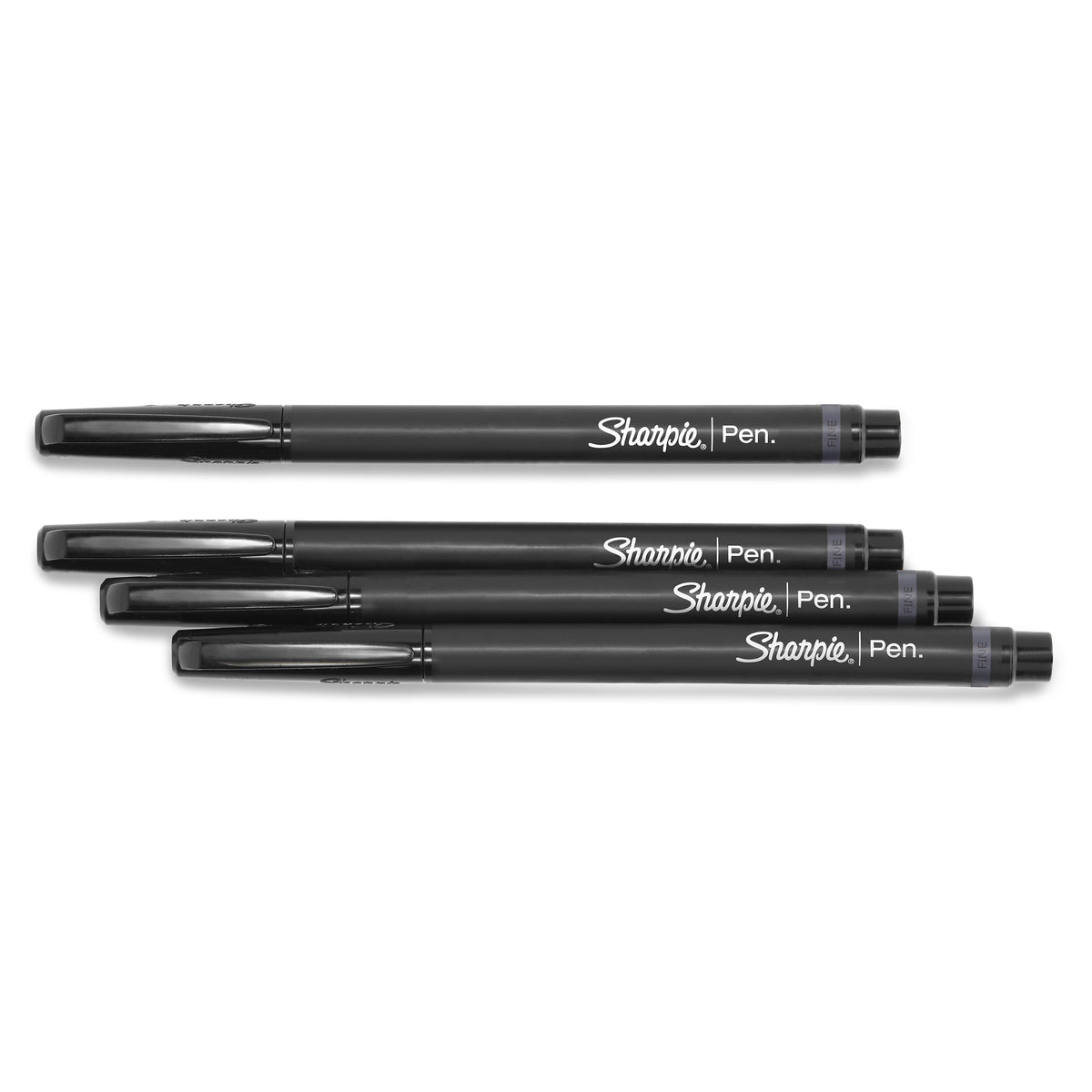 Sanford Sharpie® Porous Point Pens, Fine Point, 0.3 mm, Black Ink / Black and Gray Barrel, 4/Pk