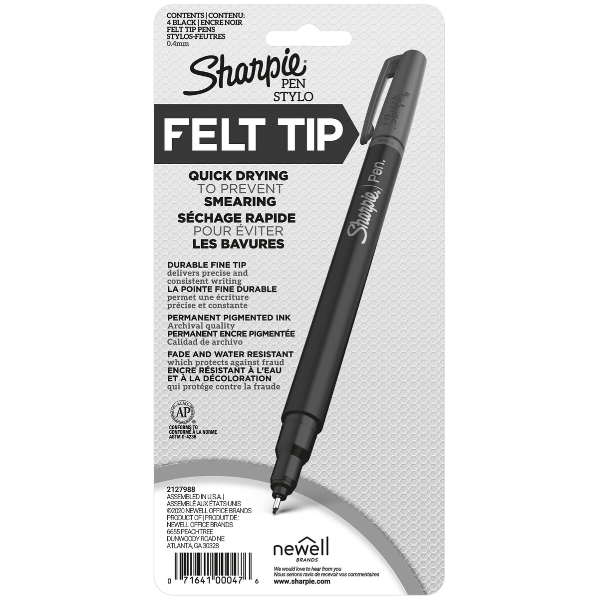 Sanford Sharpie® Porous Point Pens, Fine Point, 0.3 mm, Black Ink / Black and Gray Barrel, 4/Pk