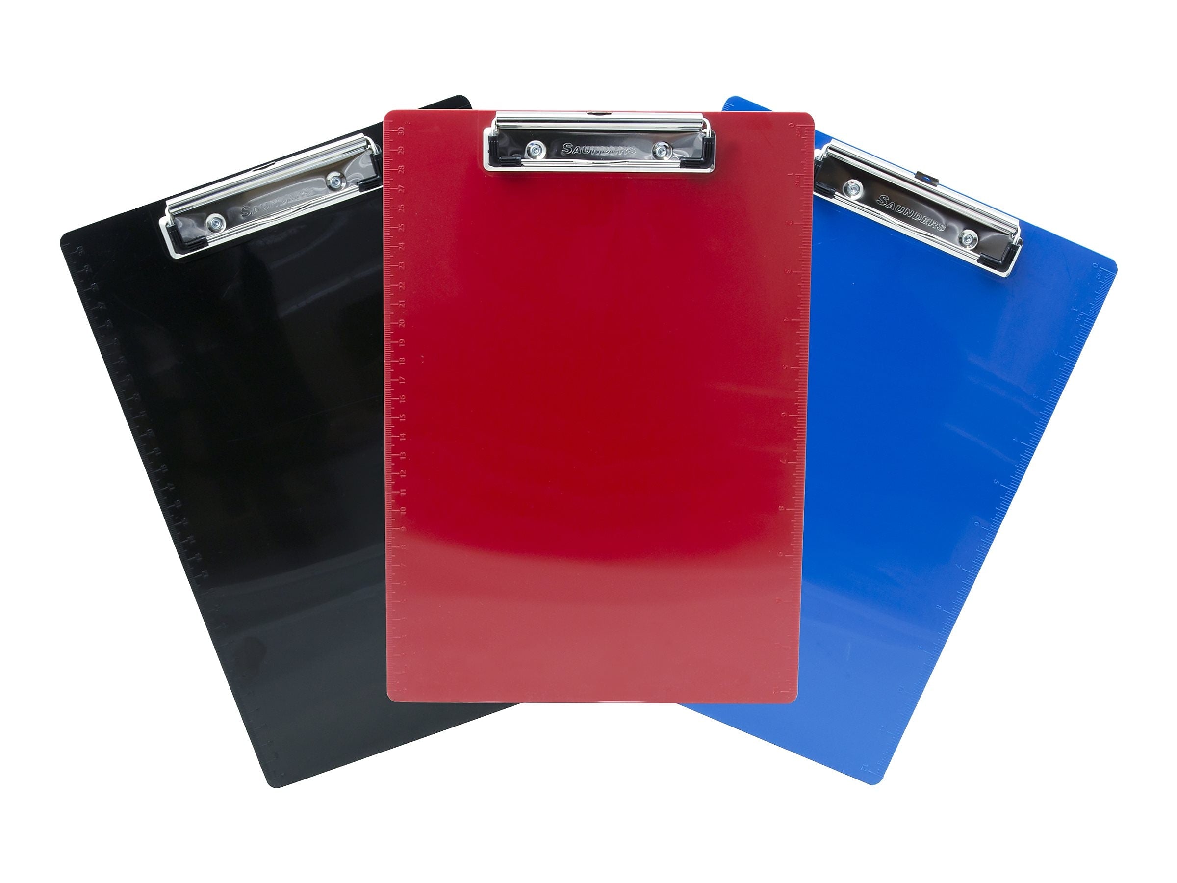 Saunders Plastic Clipboards, Letter Size, Red/Black/Blue, 3/Pack