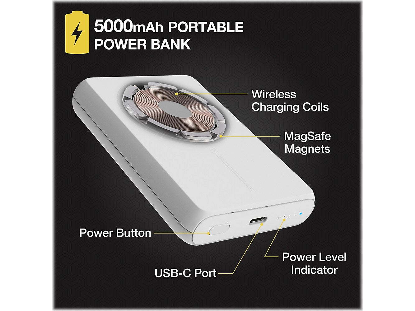 scosche GoBat MagSafe Wireless Power Bank, 5000mAh, White