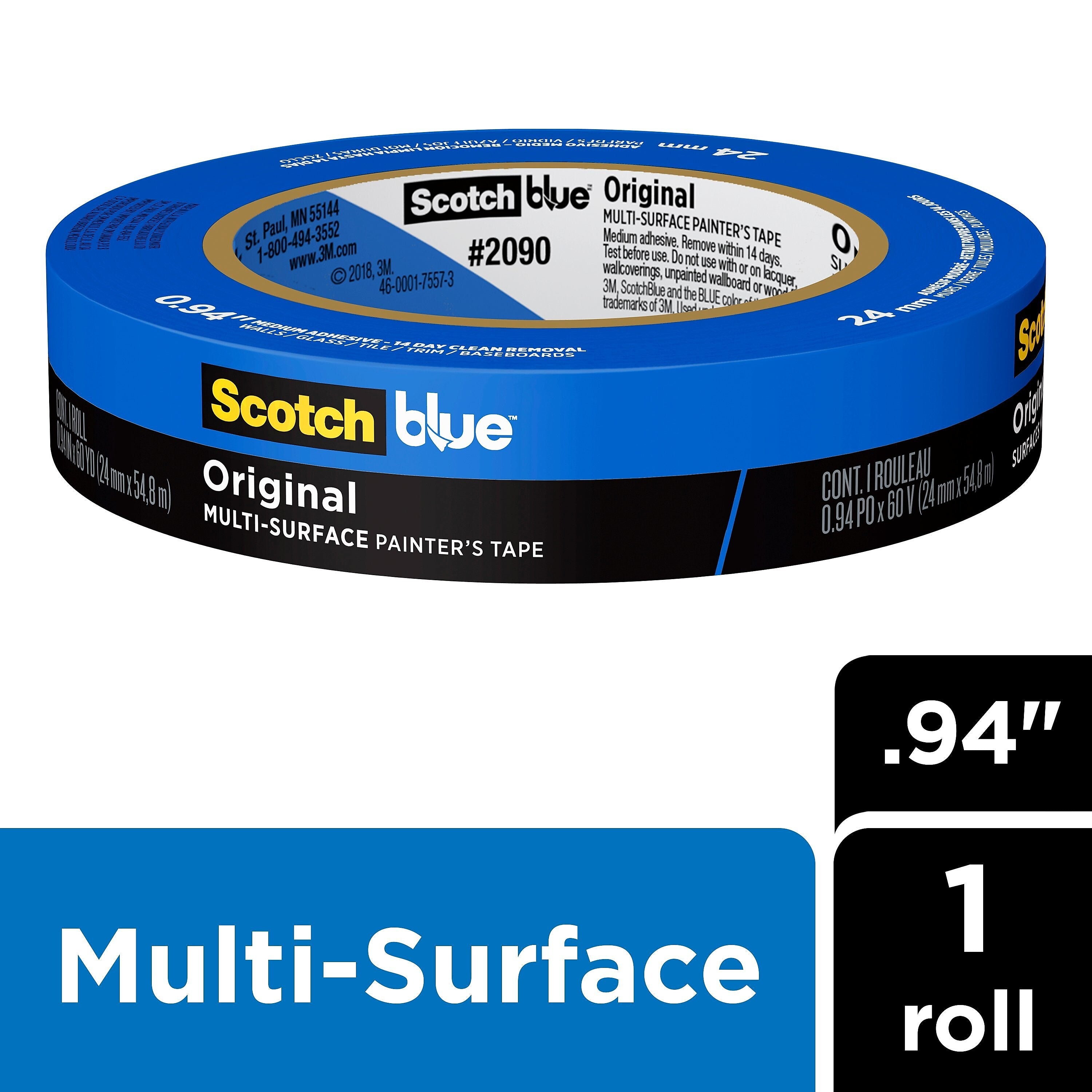 Scotch Blue Painter's Masking Tape, Blue, 3
