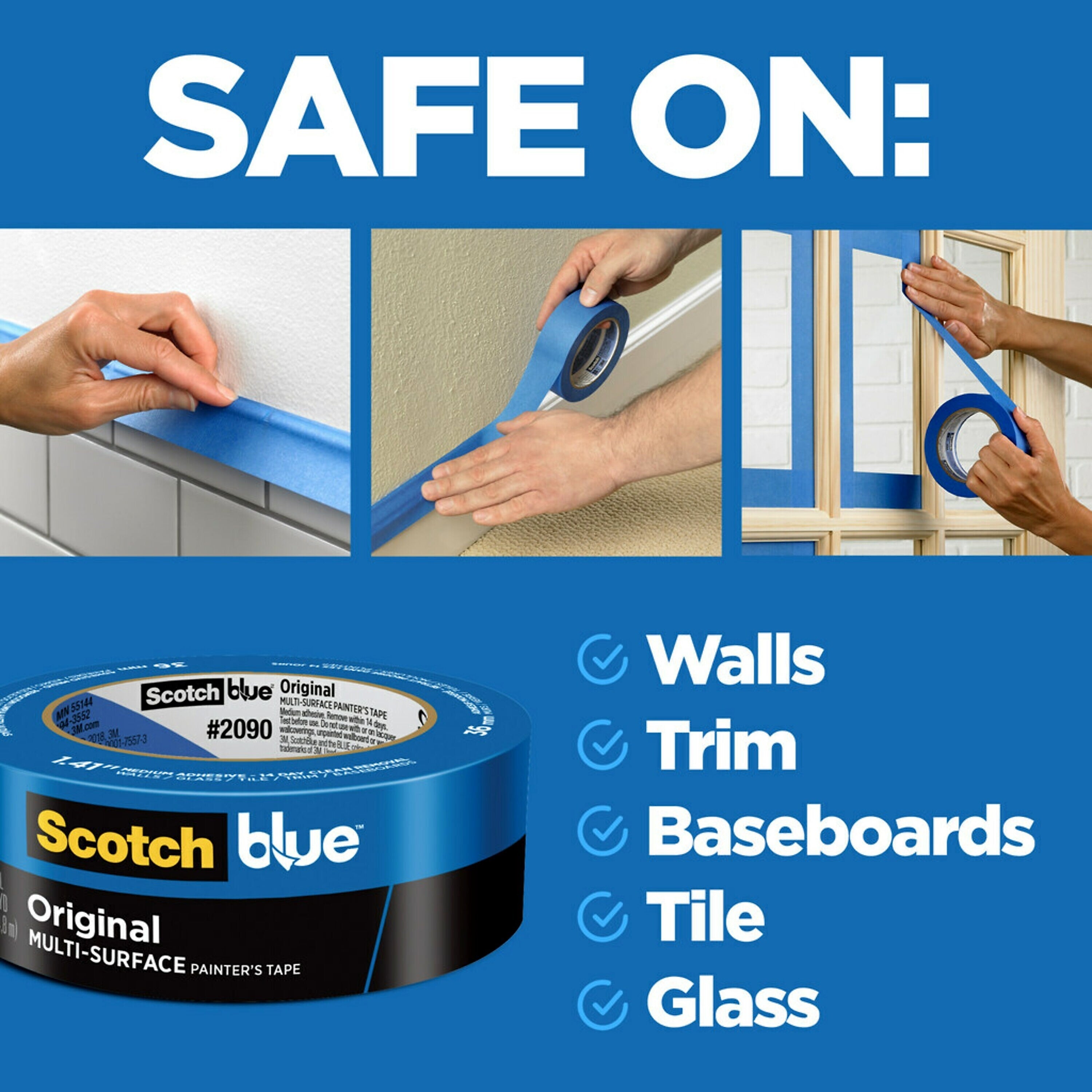 Scotch Blue Painter's Masking Tape, Blue, 3