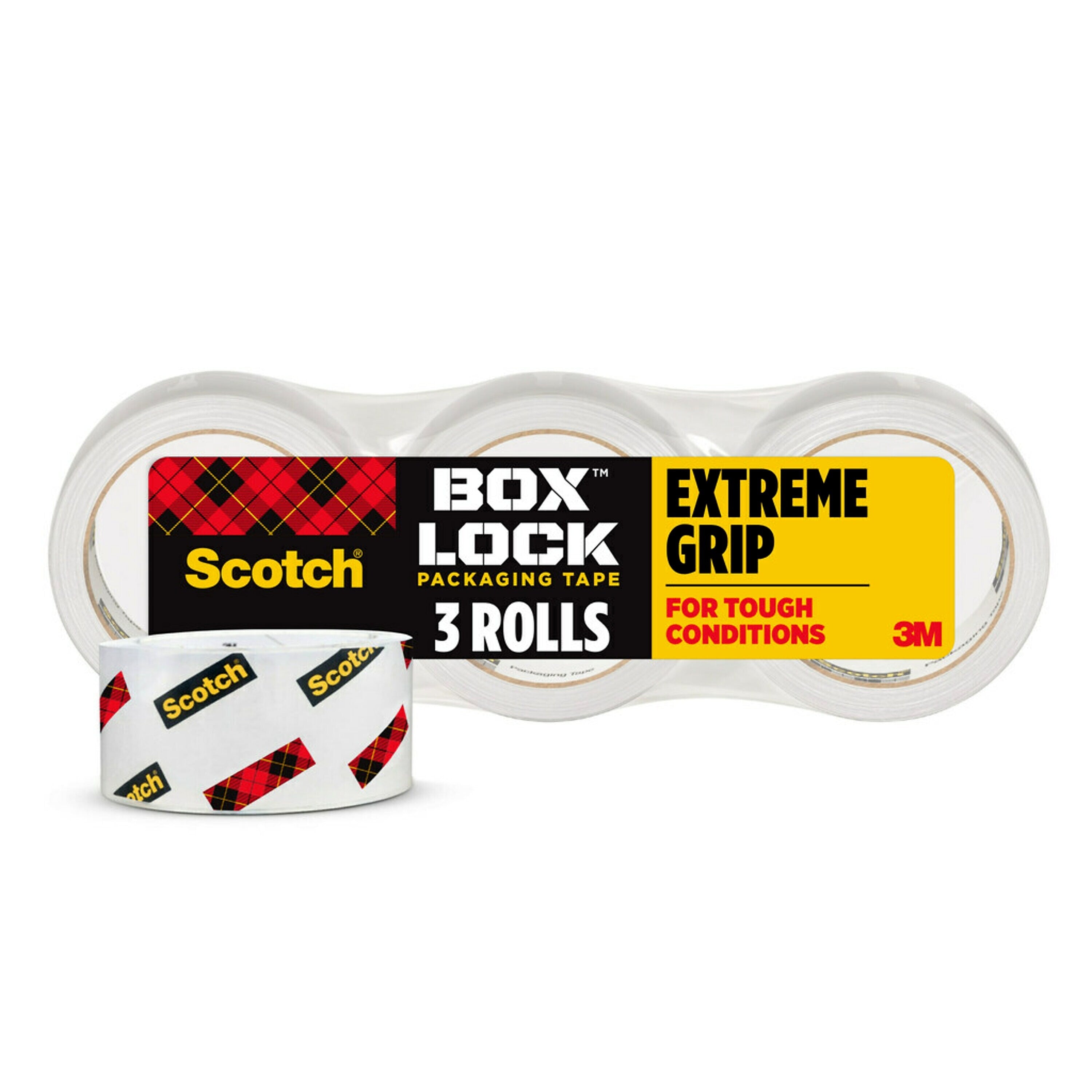 Scotch Box Lock Shipping Packing Tape, 1.88 in x 54.6 yds., Clear, 3/Pack