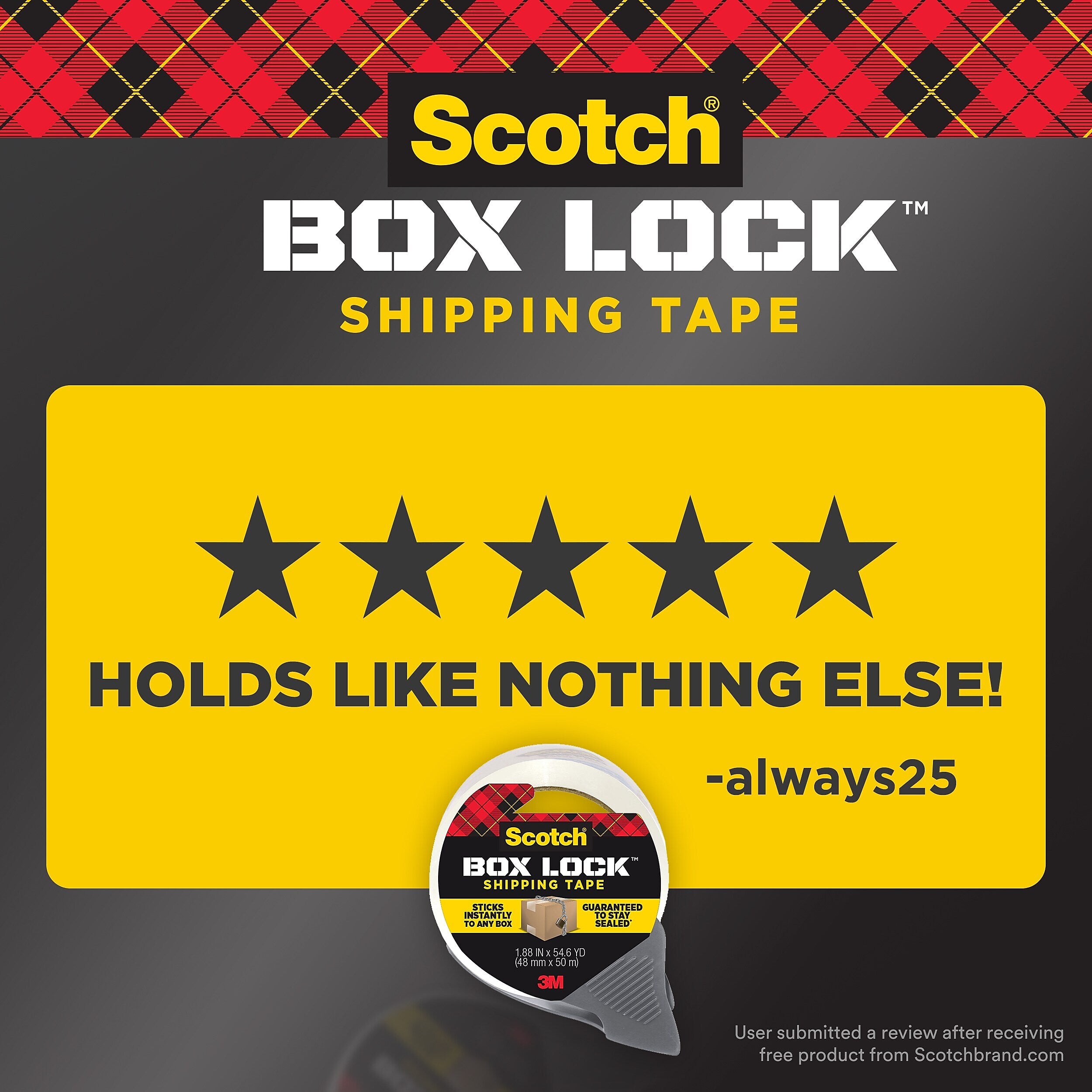 Scotch Box Lock Shipping Packing Tape with Refillable Dispensers, 1.88 in x 54.6 yd, Clear, 4/Pack