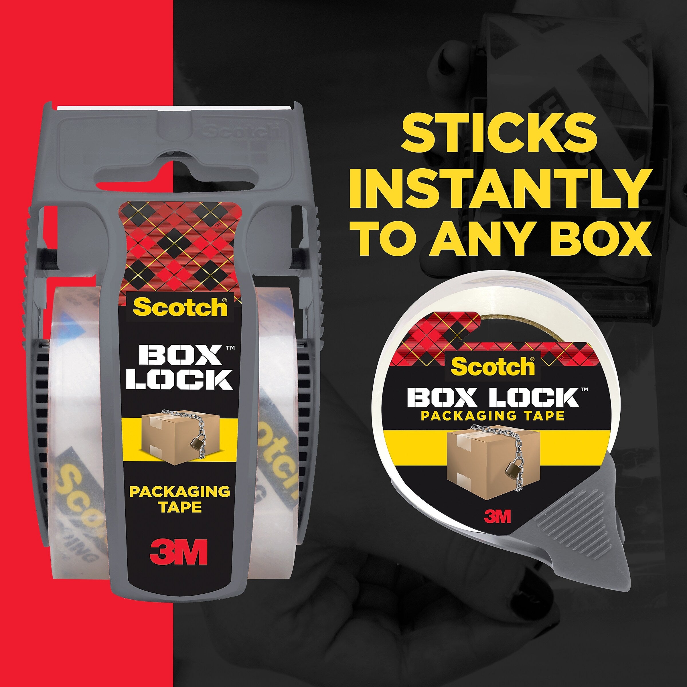 Scotch Box Lock Shipping Packing Tape with Refillable Dispensers, 1.88 in x 54.6 yd, Clear, 4/Pack