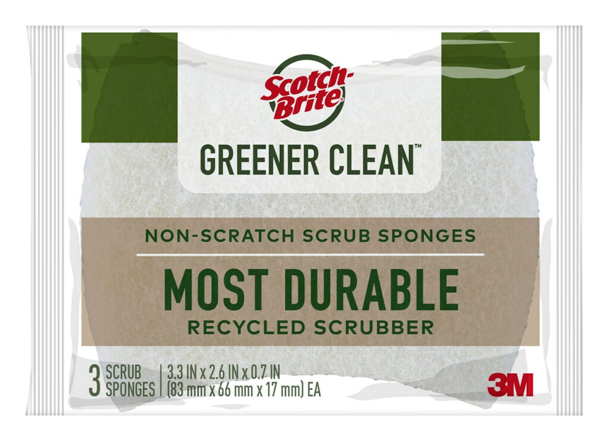 Scotch-Brite Greener Clean Non-Scratch Scrub Sponge, Tan, 3/Pack