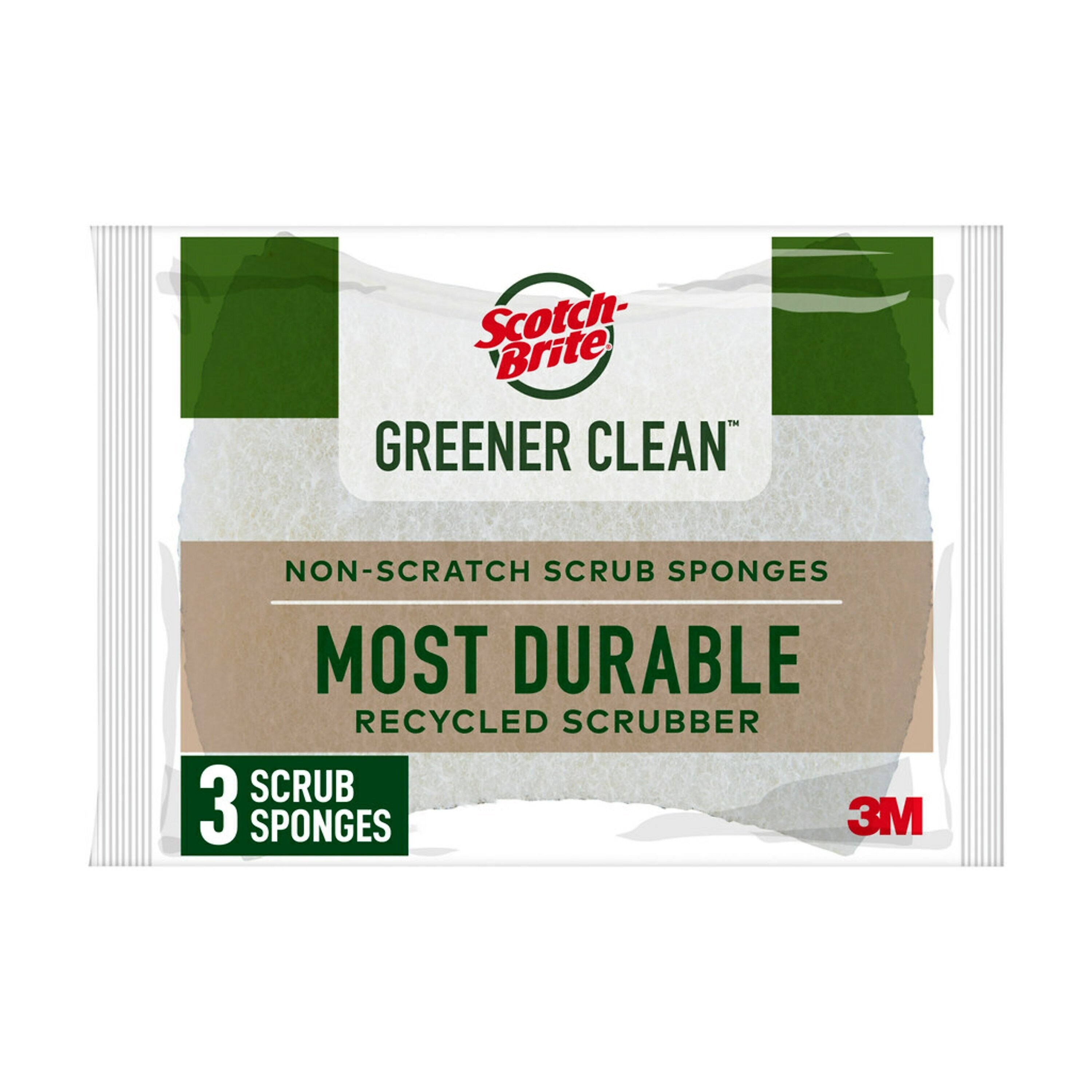 Scotch-Brite Greener Clean Non-Scratch Scrub Sponge, Tan, 3/Pack
