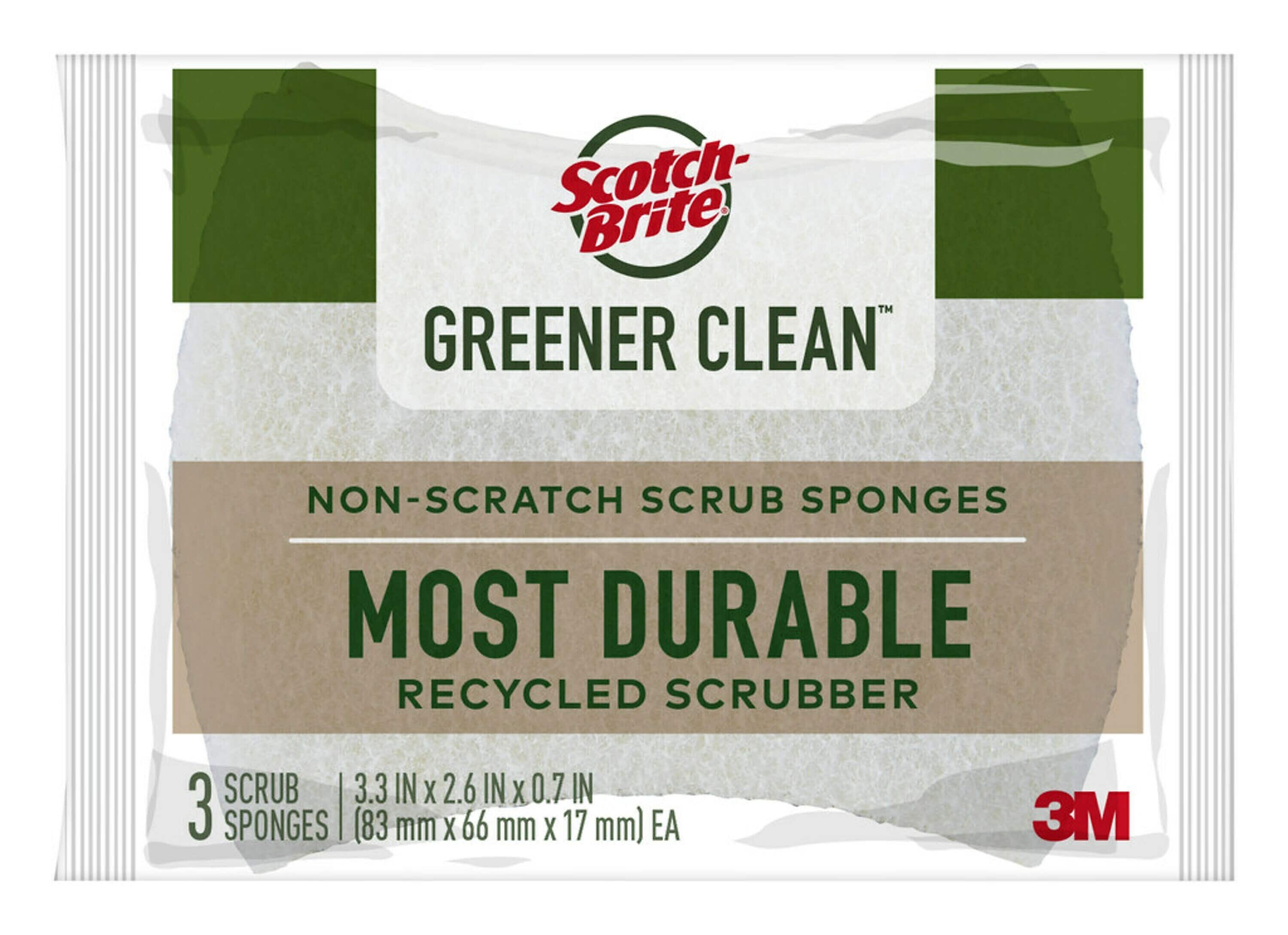 Scotch-Brite Greener Clean Scrub Sponge, Tan, 3/Pack