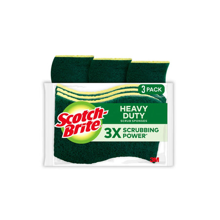 Scotch-Brite Heavy Duty Sponge with Scrubber, Green/Yellow, 3 Sponges/Pack