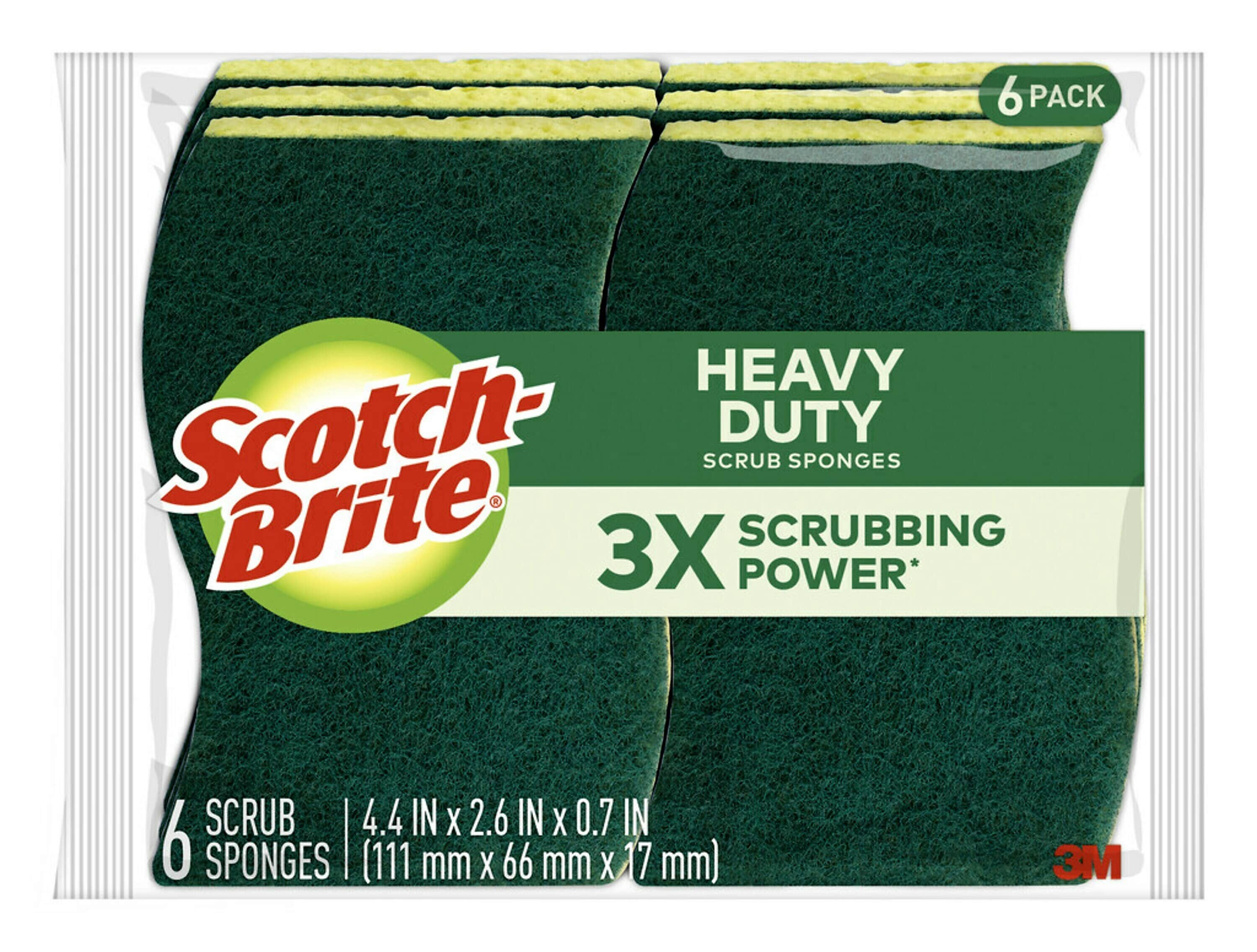 Scotch-Brite Heavy Duty Sponge with Scrubber, Green/Yellow, 6 Sponges/Pack