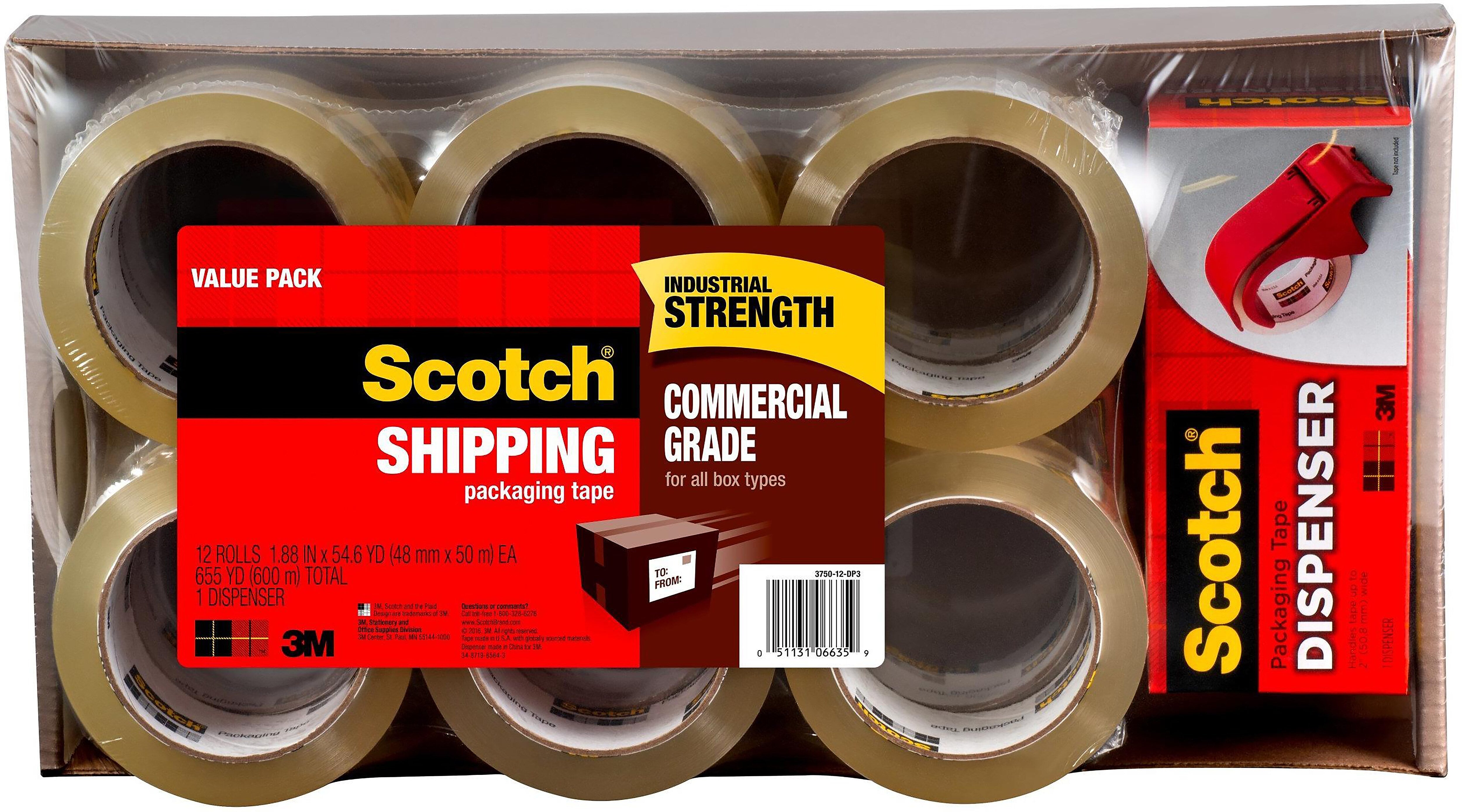 Scotch Commercial Grade Shipping Packing Tape, 1.88