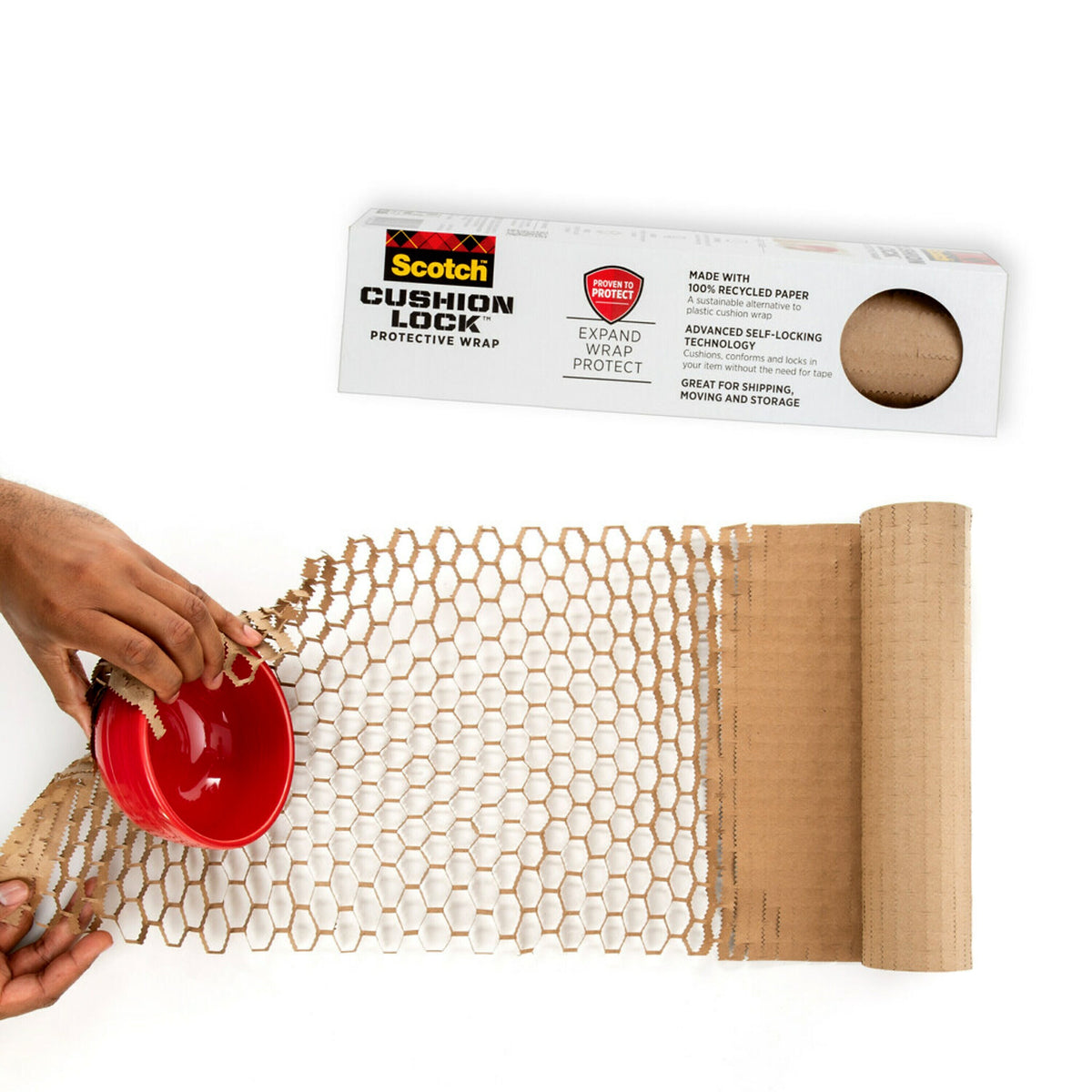 Scotch Cushion Lock Protective Wrap, Tan, 12" x 30'