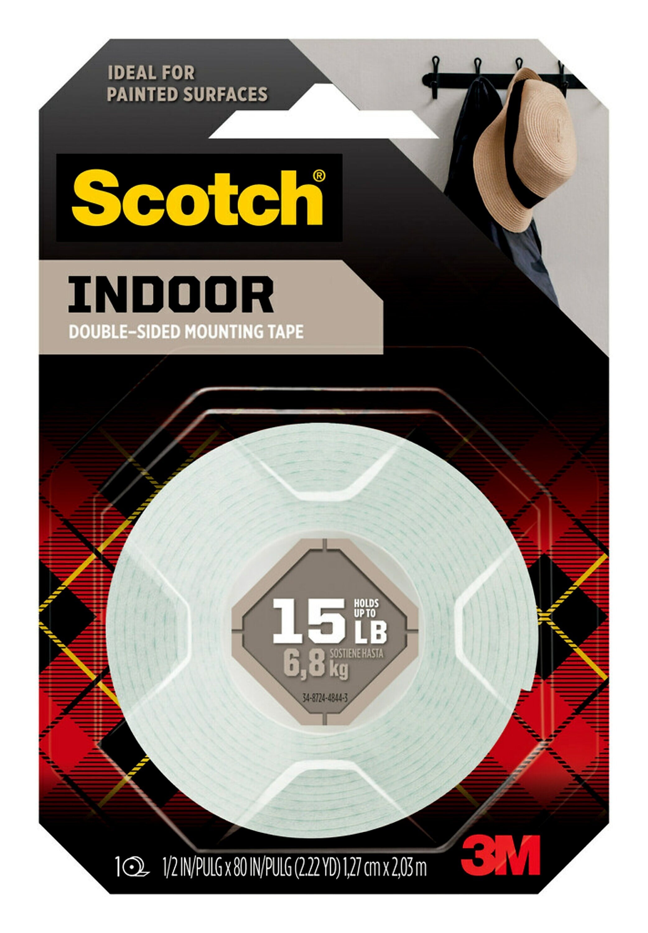 Scotch Double-Sided Indoor Mounting Tape, 0.5 in x 2.2 yds, White, 1 Roll/Pack