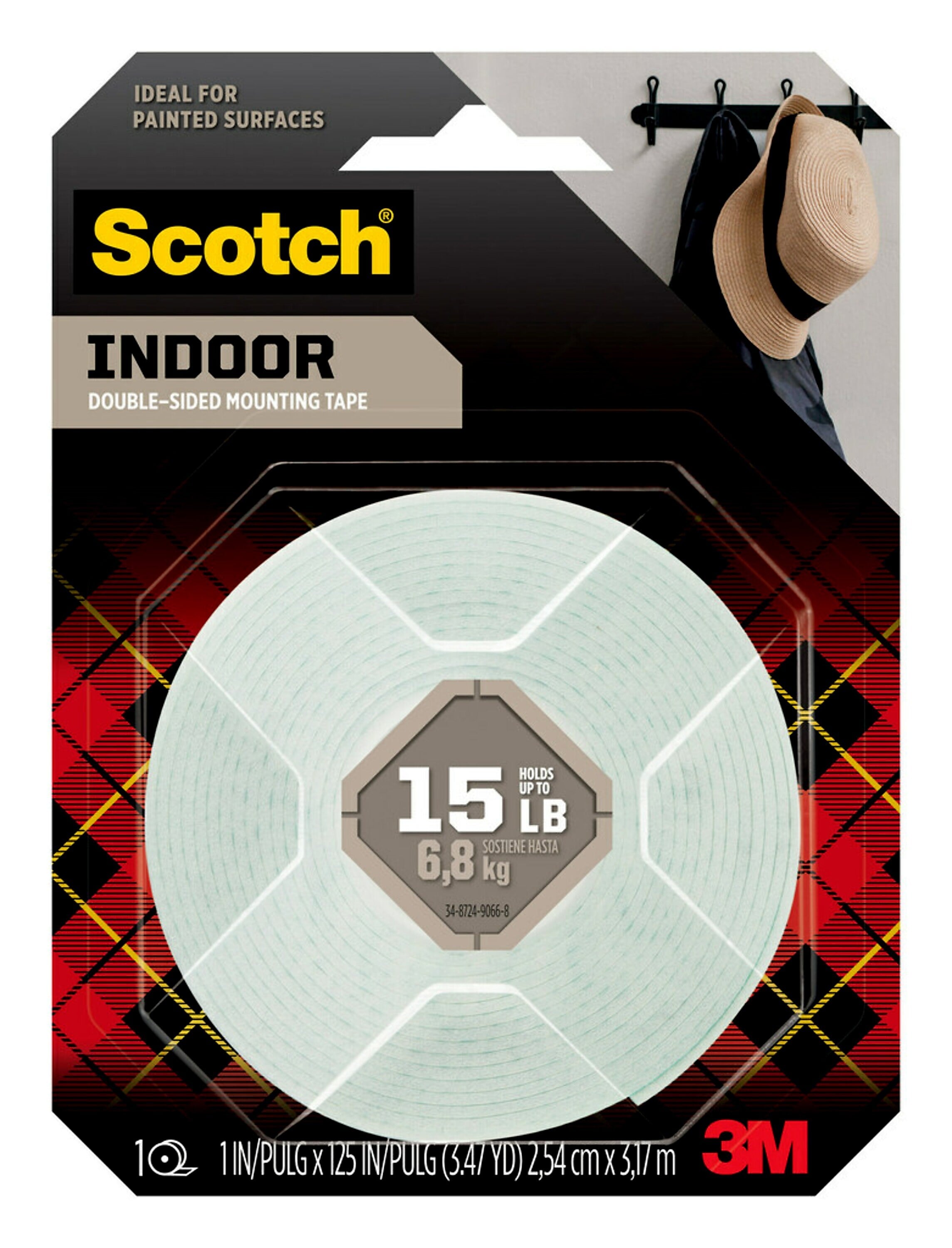Scotch Double-Sided Indoor Mounting Tape, 1 in x 3.47 yds, White, 1 Roll/Pack