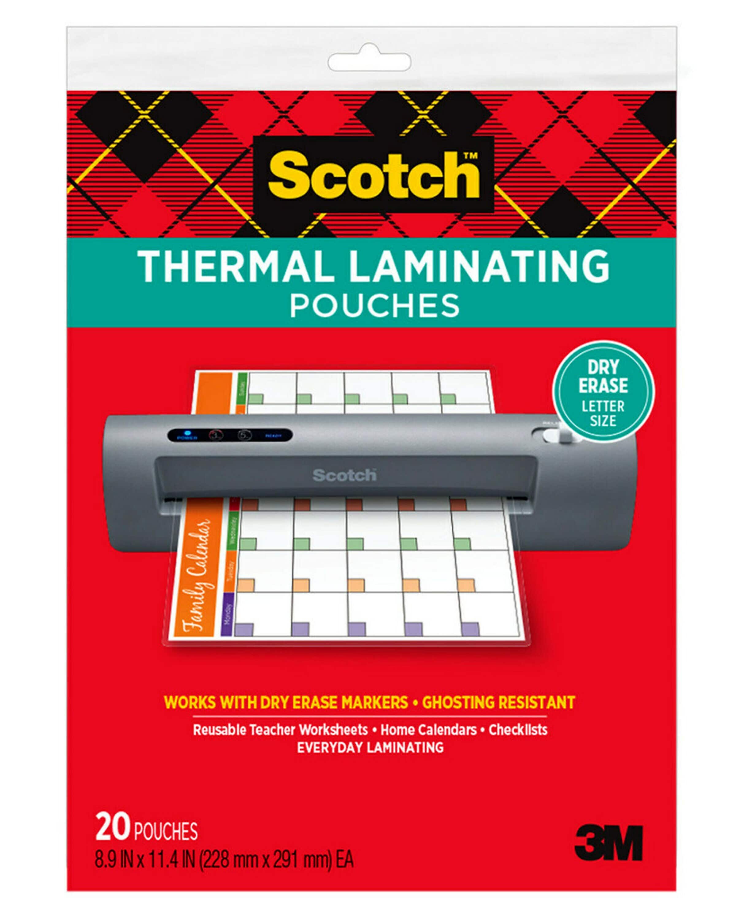 Scotch® Dry Erase Thermal Laminating Pouches, Letter Size, 8.9