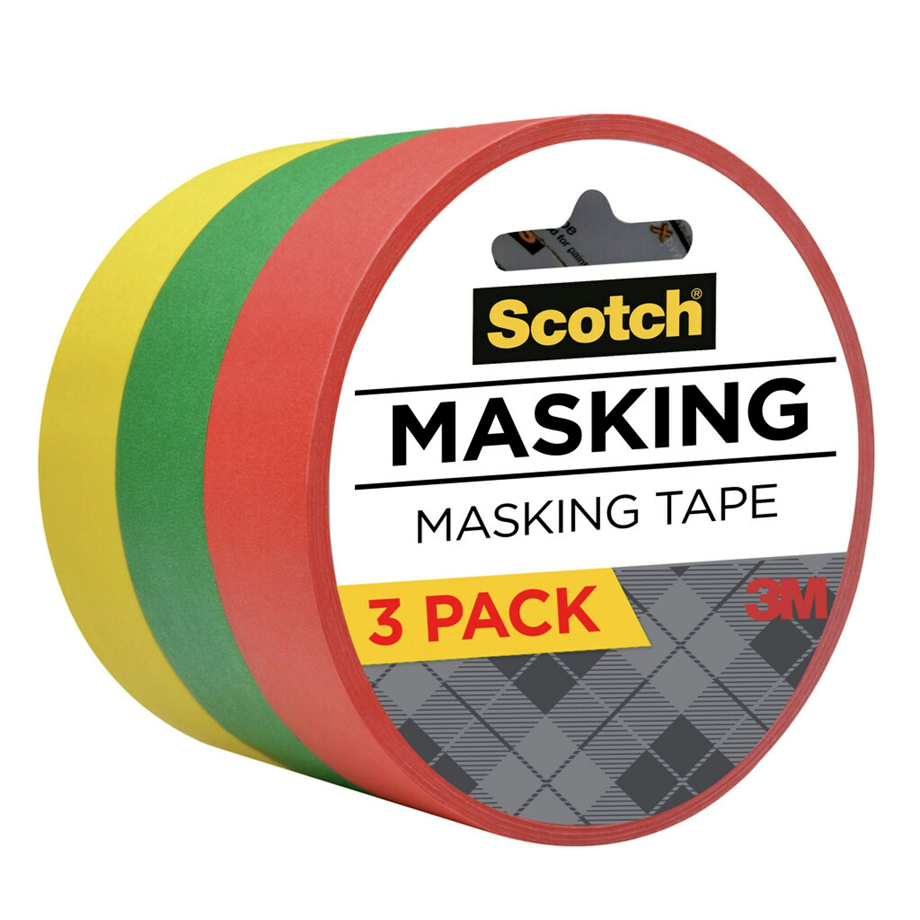 Scotch Expressions Light Masking Tape, 0.94 x 20 yds., Yellow/Green/Red, 3/Pack
