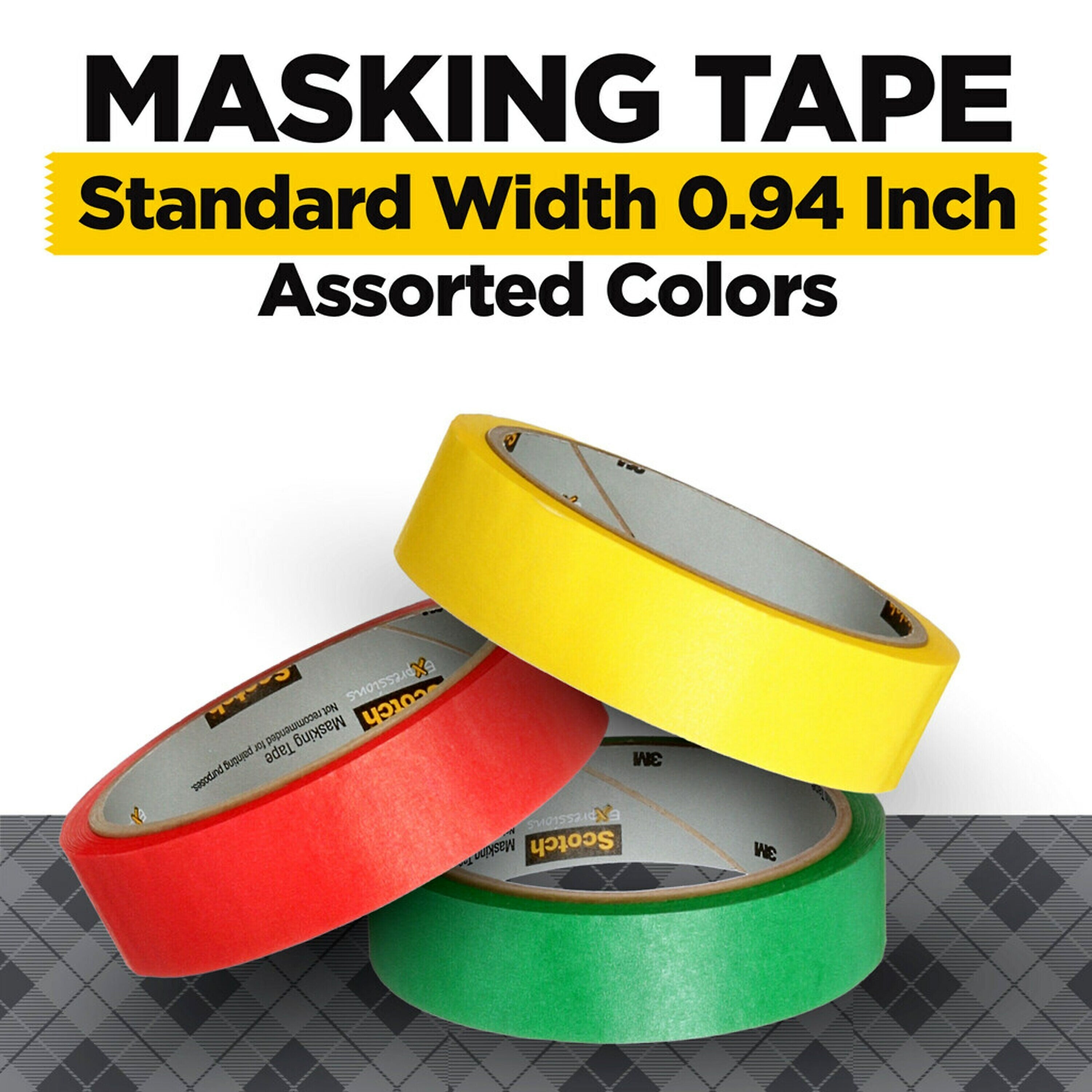 Scotch Expressions Light Masking Tape, 0.94 x 20 yds., Yellow/Green/Red, 3/Pack