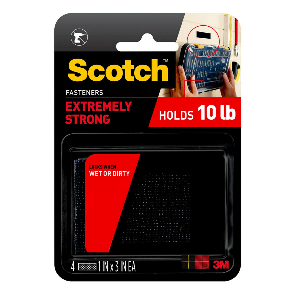 Scotch® Extreme Fasteners, Black, 4/Pack