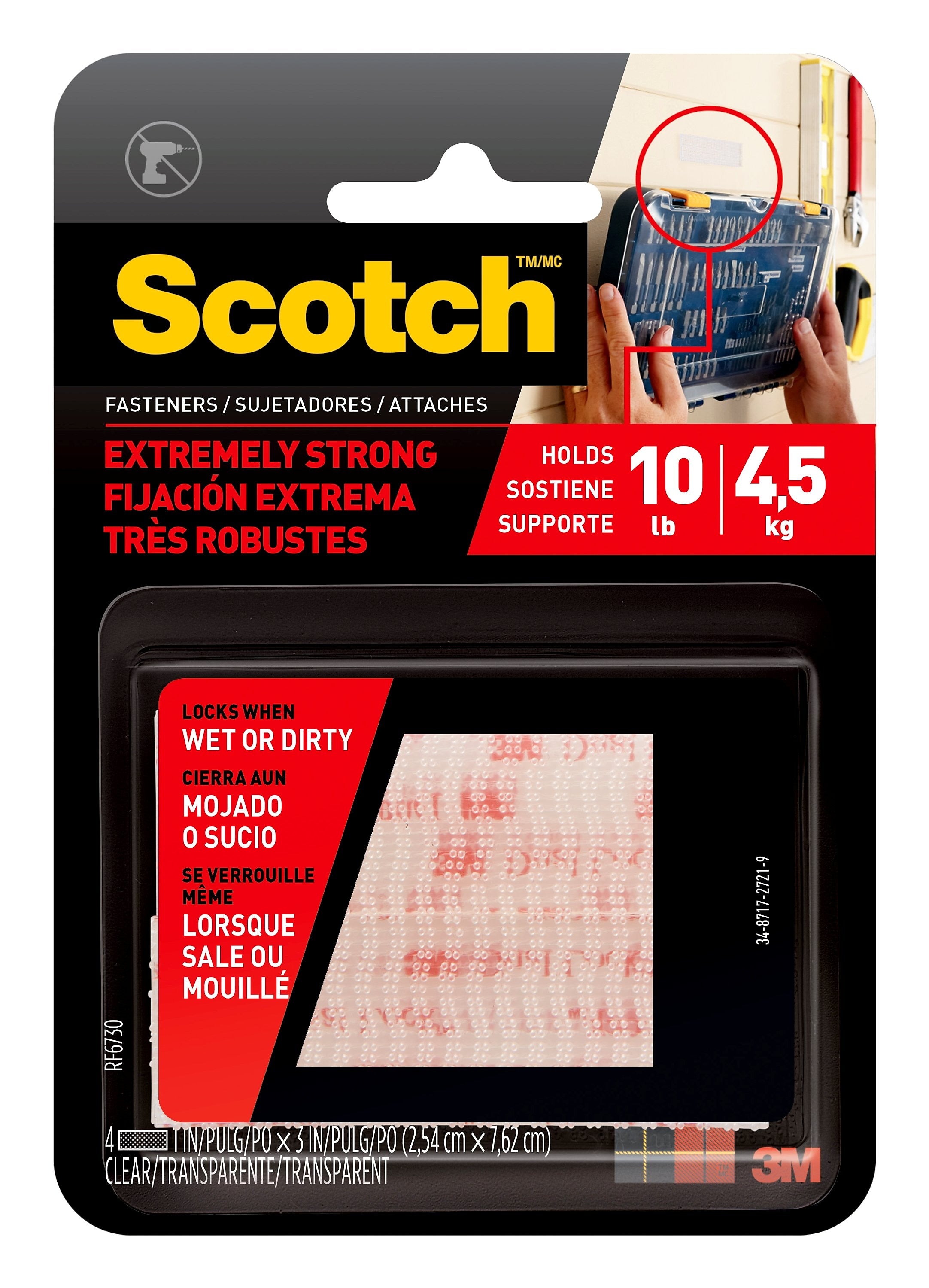 Scotch® Extreme Fasteners, Clear, 2/Pack