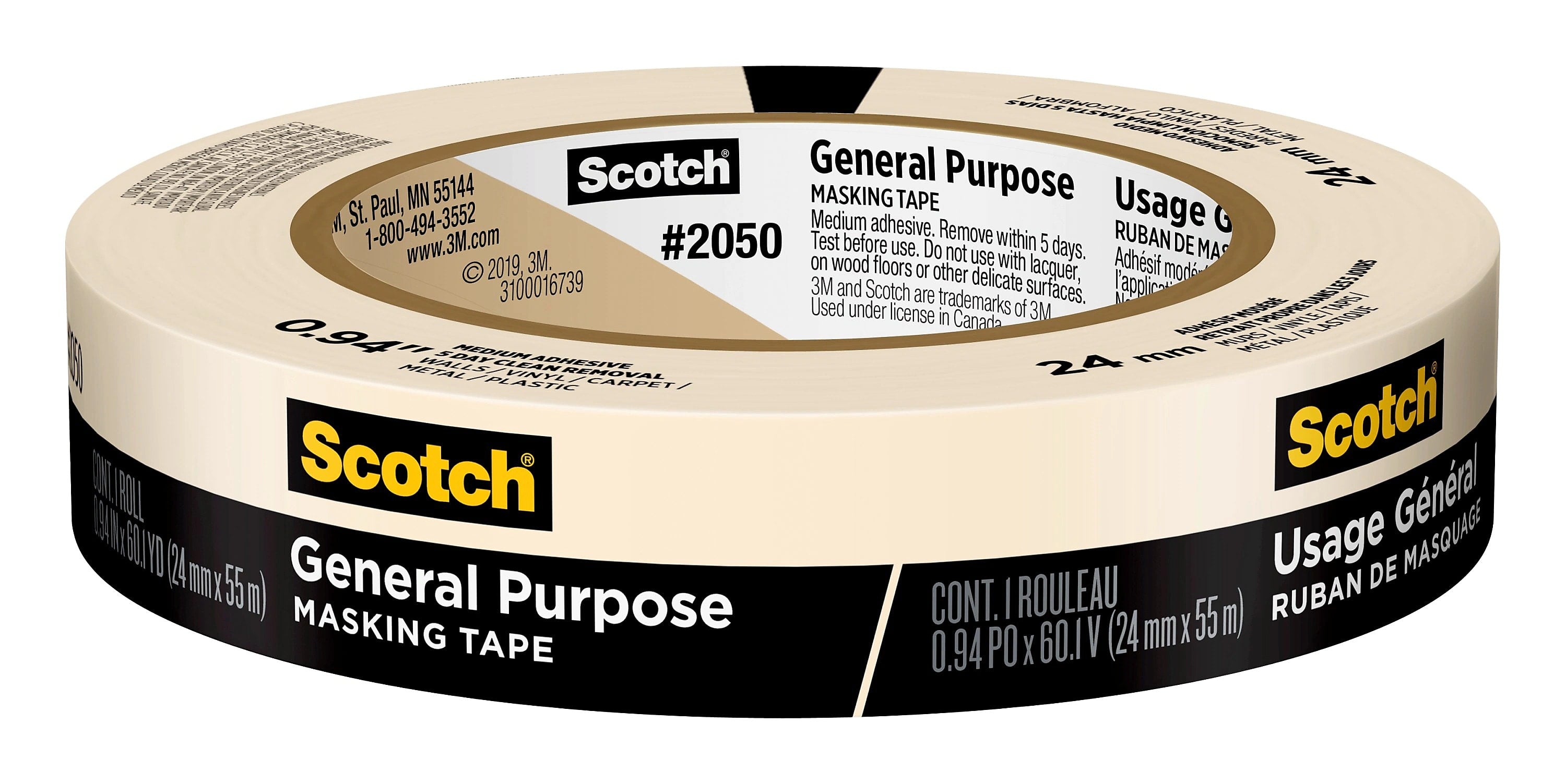 Scotch® General Purpose Masking Tape, Tan, 0.94 in x 60.1 yd