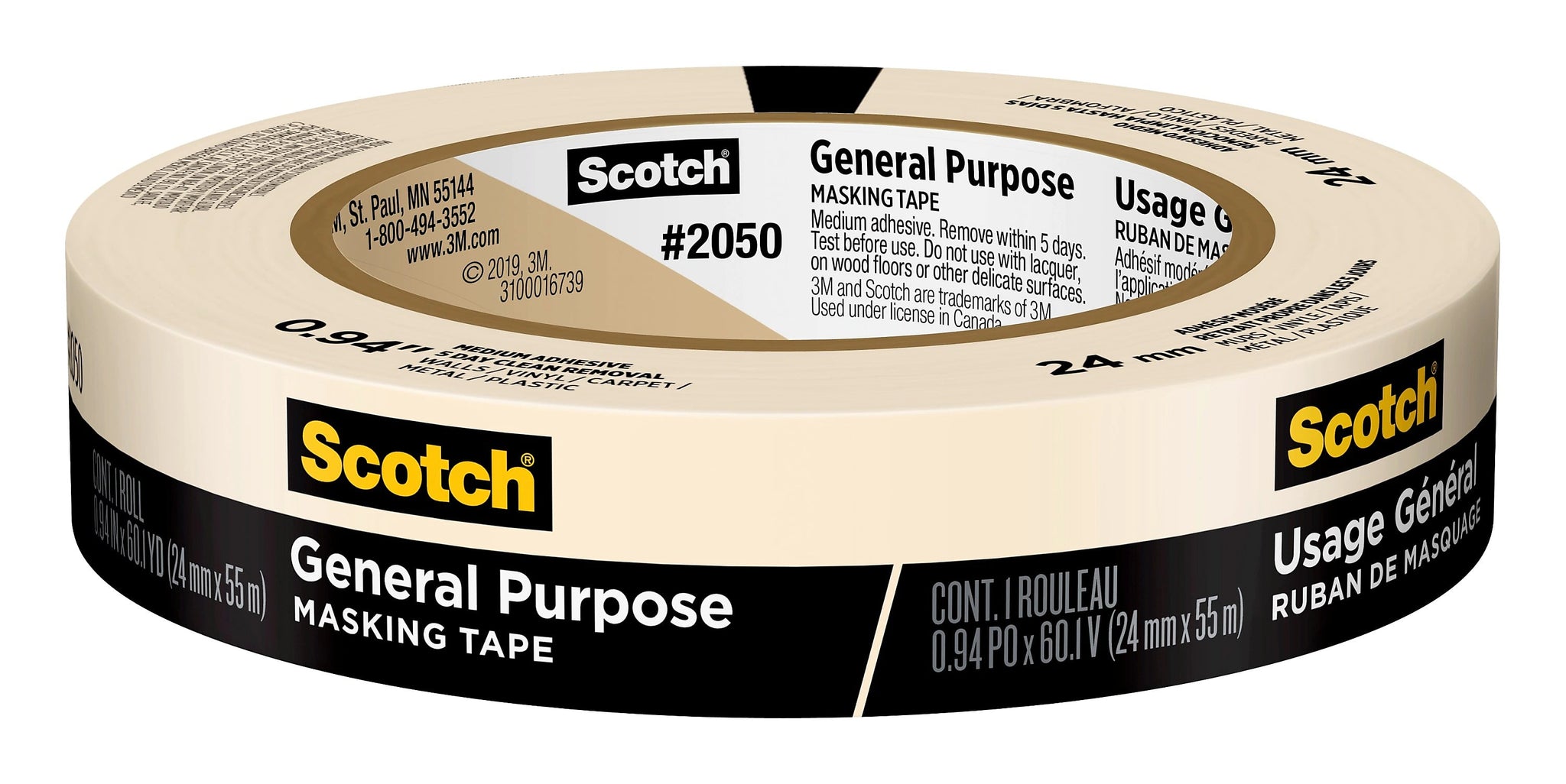 Scotch® General Purpose Masking Tape, Tan, 0.94 in x 60.1 yd